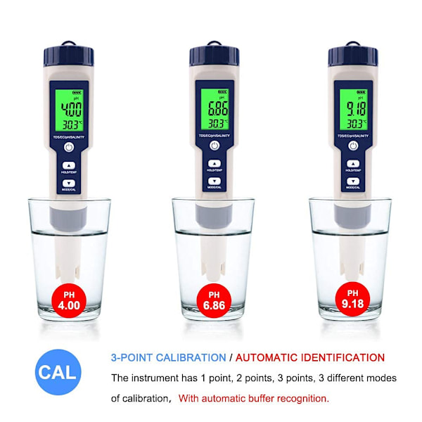 PH-meter, 5 i 1 PH/TDS/EC/ORP/Temp-meter, vandkvalitetsmonitor-tester til svømmebassiner, hydroponics, drikkevand, akvarier
