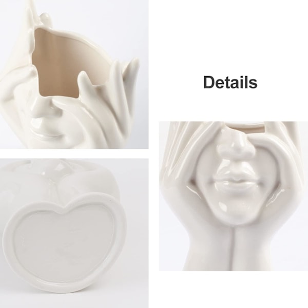 Vit Keramik Ansiktsvas, Kvinnlig Form Huvud Halv Kropp Byst Vasar Boho Feministisk Minimalism Dekorativ Modern Stil Blomvas Style 2