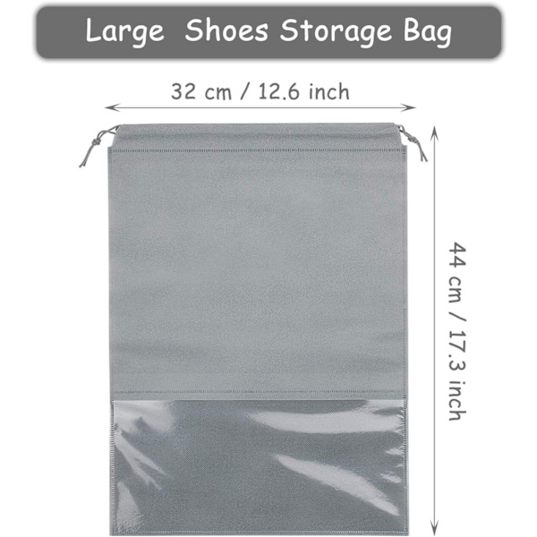 15 stk. Rejseskopose, Bærbar Snørepose af Non-Woven stof, Transparent Slot grey