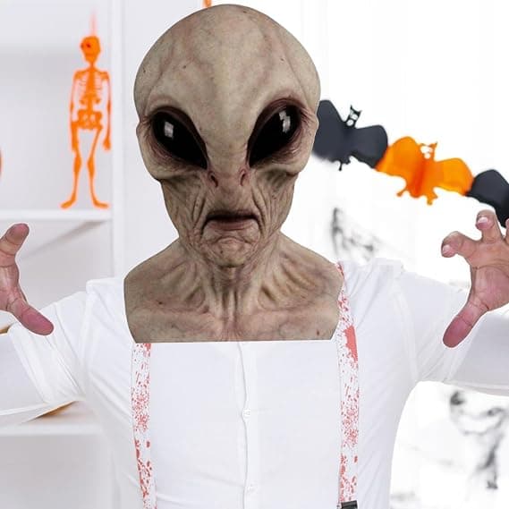 PC Universal Horror Halloween Alien Maske - Fullt hode, realistisk, voksenstørrelse, grå