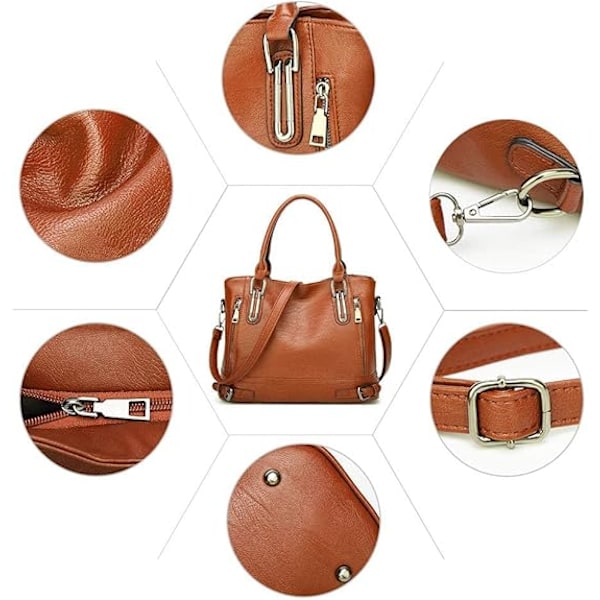 Damer Crossbody Väska PU Läder Handväskor Casual Shopper Väska Axelväska Tote Väska Stor Kapacitet Marrón