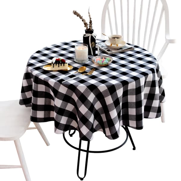 Ternet dekorativ dug, rund restaurantdug black and white checked 100CM