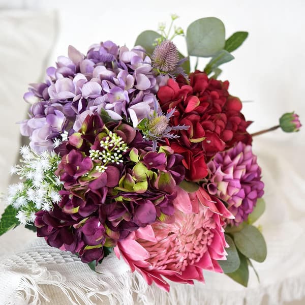 5-pack Konstgjorda Hydrangea Blommor i Silke, Blomsterarrangemang Dekoration 47cm Big red