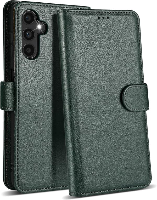 Samsung S24 Mobilskal - Läder Folio Flip Stötsäkert Skydd med Blockerande Kortfack Plånbok