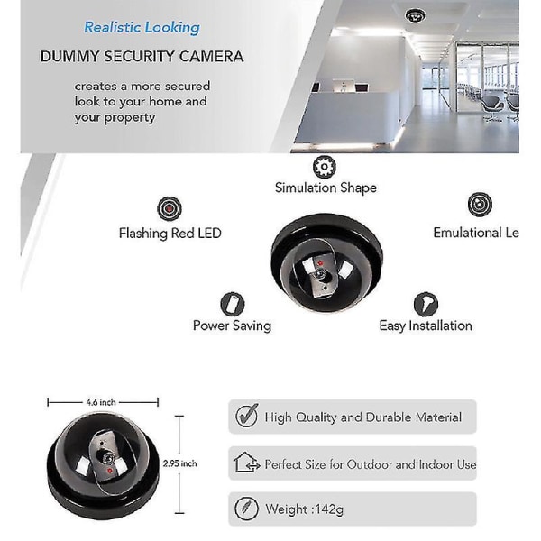 4 Pcs Dummy Security Cctv Dome Camera With Flashing Red Led Light