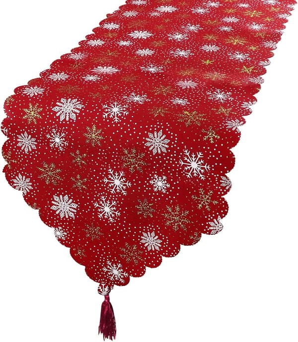 33x180cm Julbordstabletter - Röd med Snöflingemönster
