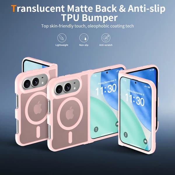 iPhone 18 Duo Magnetiskt Mobilskal, Mjuk Matt Halvtransparent TPU Stötsäkert Skyddsfodral Rosa