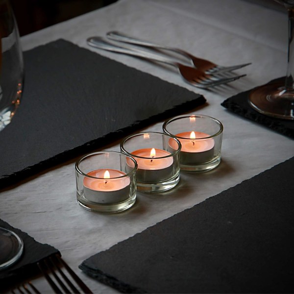 Circle Tea Light kynttilänjalat - 12 kpl set | Ihanteellinen häihin, kodin sisustukseen, juhliin, kattauksiin ja lahjoihin | Kirkas lasi | Moderni muotoilu |