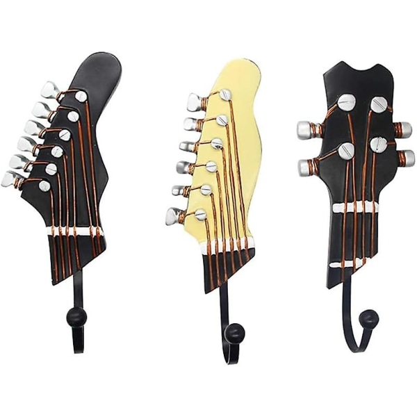 3-pak vintage guitarformede dekorative kroge Bøjlebøjler til ophængning af tøj Frakker Håndklæder Nøgler Hatte Metalharpikskroge