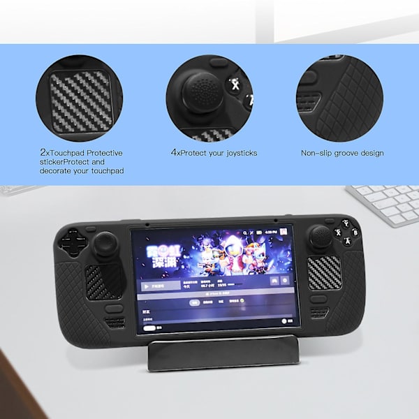 Myk silikonbeskyttende deksel kompatibelt med Steam Deck, med 4 tommelfingerhetter og 2 beskyttelsesdekaler red