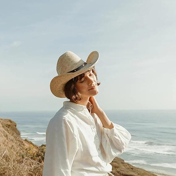 Panama Fedora Hat til Kvinder - Cowboyhat i Strå - Strandhat - Bredskygget Solhat