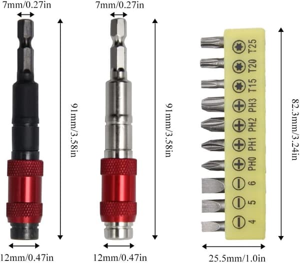 12 st 20° Svängbara Bitshållare Magnetiska Snabbkoppling Bitshållare 92mm 1/4\" Hex Svängbara Borrbitshållare med Skruvmejslar