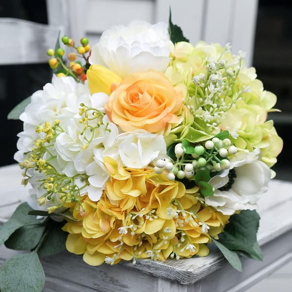 5-pack Konstgjorda Hydrangea Blommor i Silke, Blomsterarrangemang Dekoration 47cm White