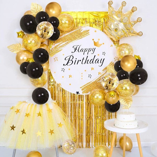 Ballonger Svart Guld, 60-pack 12 Tum Metalliska Krom Guld Svarta Latexballonger med Guld Konfettiballonger För Födelsedag Bröllop