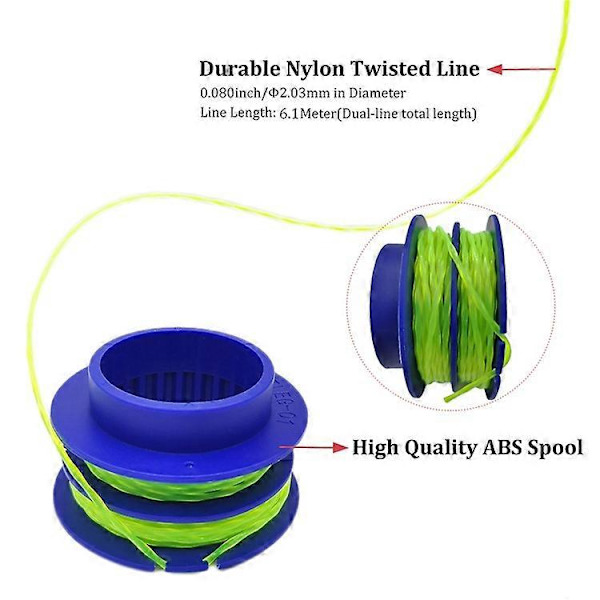 8 stk. TLEG-01 ABS-spoler kompatible for Kobalt KST 1124B-03 / KLS 124-03 24V gresstrimmer nylon trådtrimmerhode