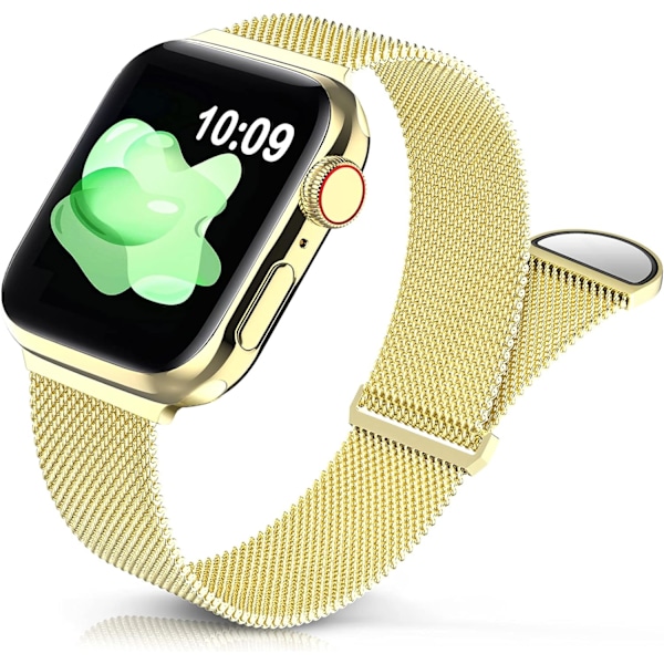 Metal rustfrit stålrem kompatibel med Apple Watch-remme, justerbar rem magnetisk armbånd til iWatch Series 7 6 5 4 3 2 1 SE unisex Gold 38/40/41 mm