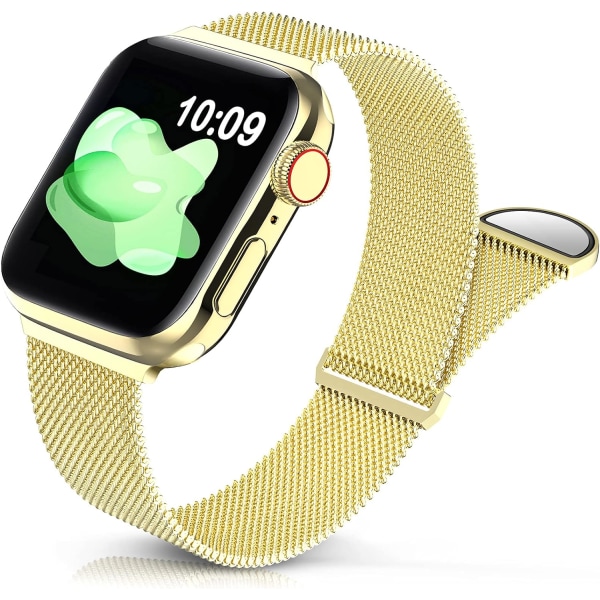 Metall rustfritt stålband kompatibelt med Apple Watch-band, justerbar rem magnetisk handledsrem for iWatch Series 7 6 5 4 3 2 1 SE unisex Gold 38/40/41 mm