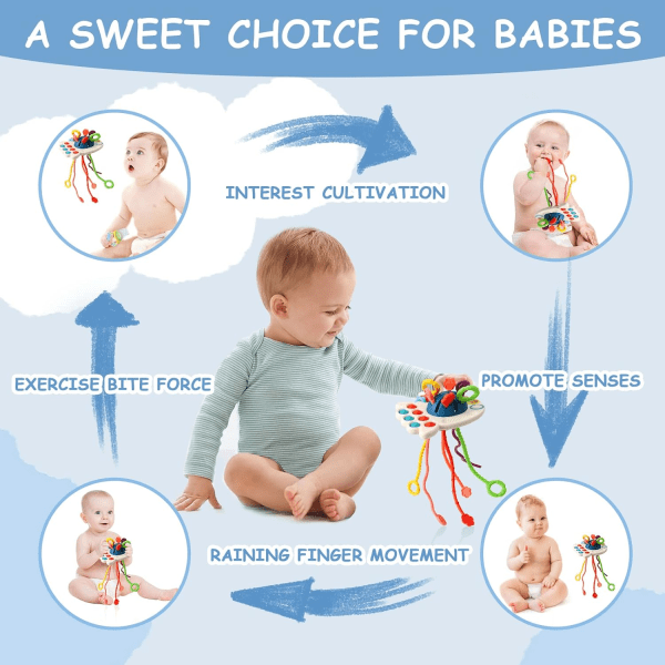 Montessorileksaker, aktivitetsleksak i silikondrag, sensoriska leksaker för småbarn, baby för tidig utveckling, present för 18+ månader