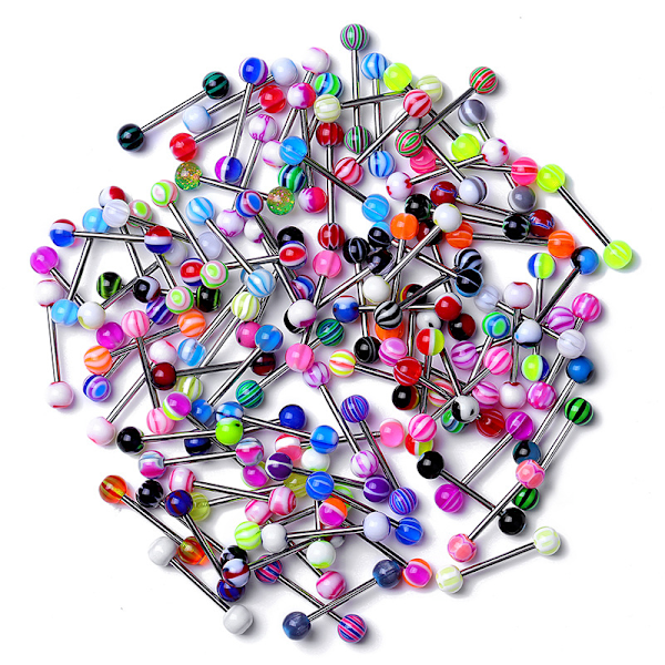 50-pack Tungpiercingar Slumpmässig Färg Tungstavar Färgglada Tungpiercingar Akryl 14G Tungskivstång