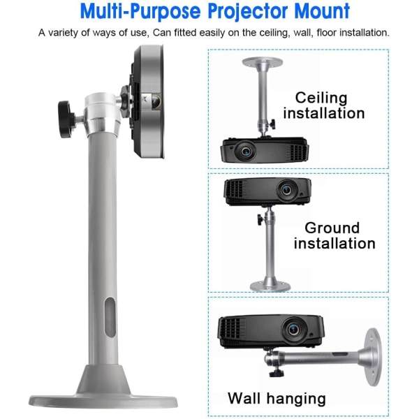 Loftslampeprojektorbeslag, Justerbart projektorloftbeslag, Projektorvægbeslag, Universal aluminiumsvægbeslag, Sølv