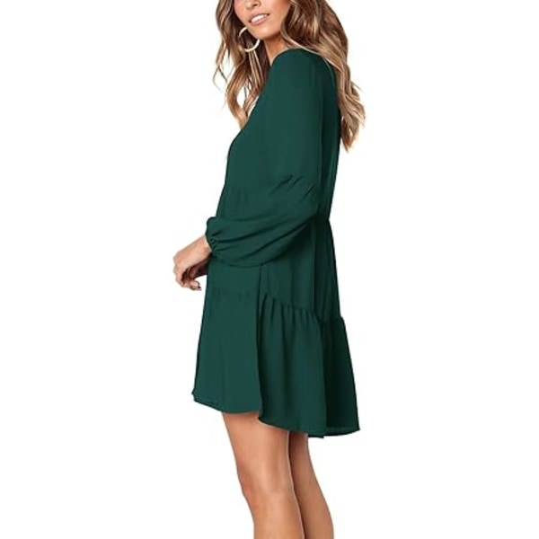 Kvinners sommertunika kjole V-hals tilfeldig løs flytende swing shift kjoler Green XL