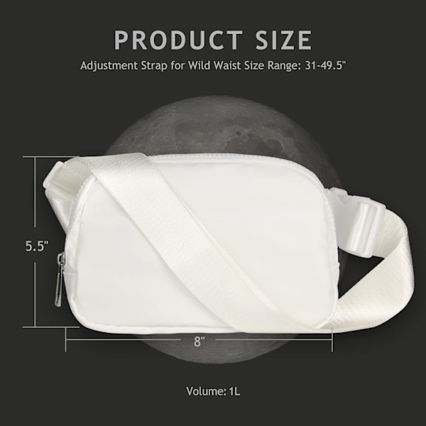 Crossbody Fanny Pack för kvinnor och män, överallt bältesväska med justerbar rem, för utomhusvandring, löpning, resor, casual white