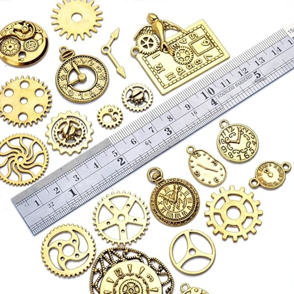 Klockansikte Charm Hänge, 100 Gram Multi-Style Klockor och Urtavla Rörelse Charms Växlar Steampunk Hänge Hantverk Material Gold