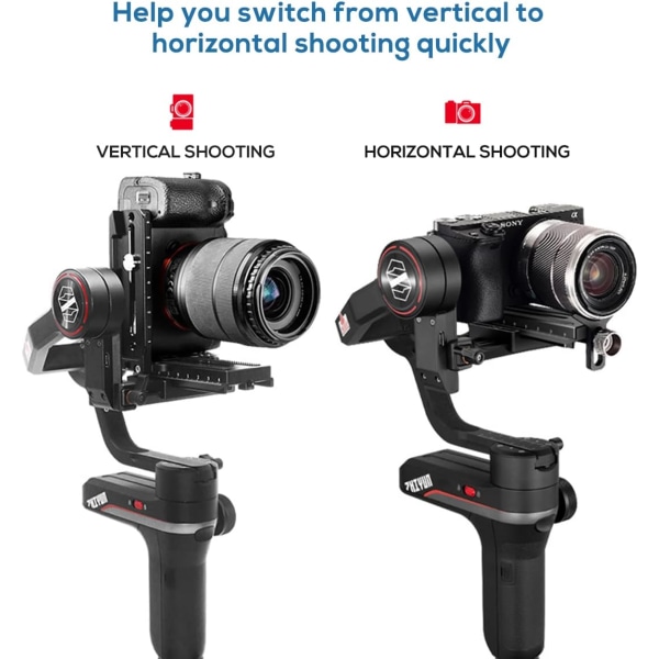 Alumiininen L-muotoinen kiinnike, pystysuora ja vaakasuora vaihto, pikakiinnityslevy DJI Ronin RS2 SC2 Zhiyun Weebill-S Gimbal-vakaajalle ja järjestelmäkameroille