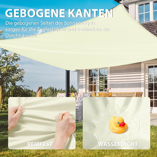 Skyggeseil Rektangulær solskjerming, Vann-avvisende, Solskjerming for terrasse, Hage, Balkong, Polyester stoff 300 x 400 cm, off-white