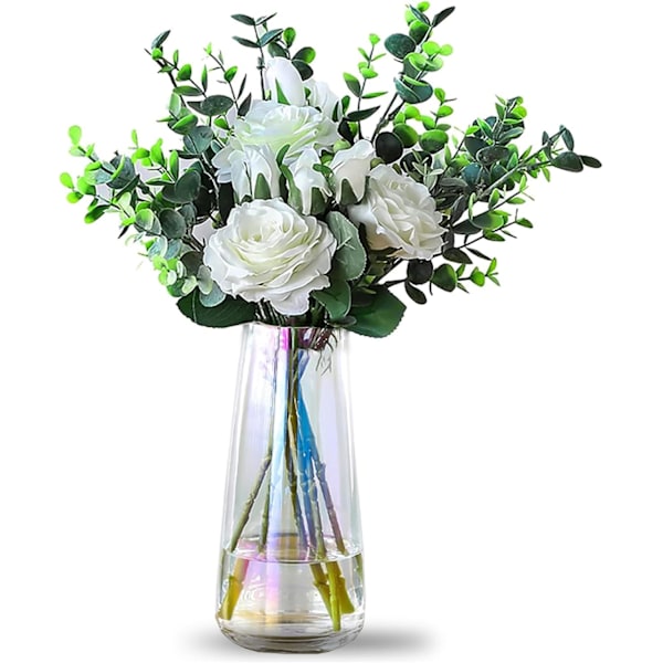 Vas för Blommor Färgglad Glasvas Iriserad Glasvas Modern Glas Hög Vas Dekoration Modern för Sovrum Mittstycken, 22×10cm