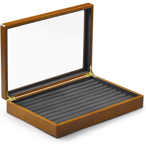 Solid Træ Smykkeskrin Ringe Øreringe Display Case med Låg Vintage Smykke Organizer Boks til Kvinder (Grå)
