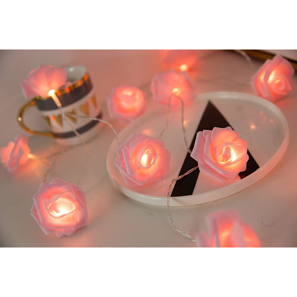 Batteridriven LED-ljusslinga med rosa blommönster, diameter 6 cm, PE (polyeten), rosa, 3 m 20 LED