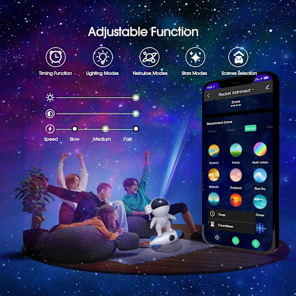 Astronaut Galaxy Projektor med Højttaler, 4K HD Smart Natlampe til Børn med RGB Justering/Hvid Støj/Bluetooth/Timer