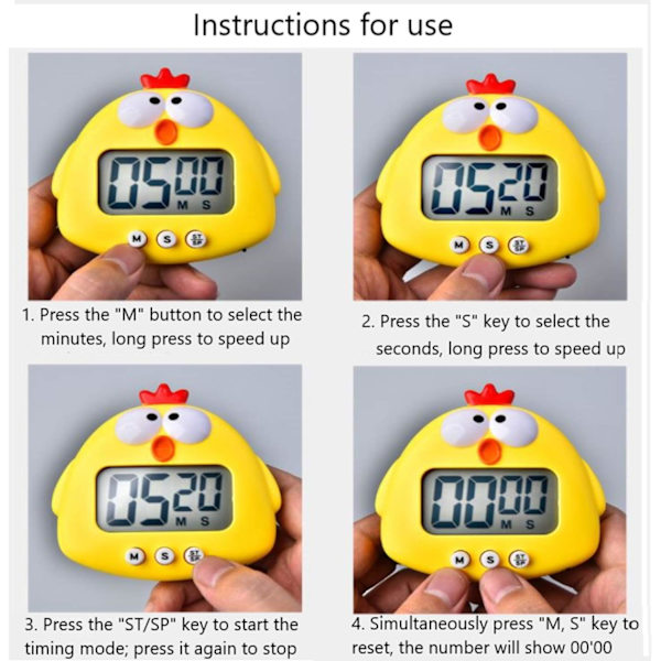 Kök Timer, Digital Matlagningstimer med Magnetisk, LCD Storbilds Visuell Klocka för Matlagning Baka Sport Spel yellow 7.56 x 5.51 x 2.01 inches