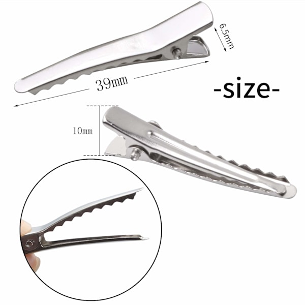 39MM pienet alligaattorin hiuspidikkeet, 100 kpl hopeiset metalliset alligaattorin hiusneulat hampaat jouset krokotiilin hiuspidikkeet pidikkeet tarvikkeet 39MM