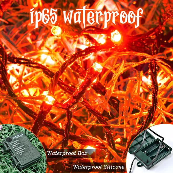 2 STK Orange Halloween Feelys, 16,4FT x 2 Batteridrevne Lyskæder, 100LED med 8 Tilstande Timer Vandtæt Udendørs Indretning