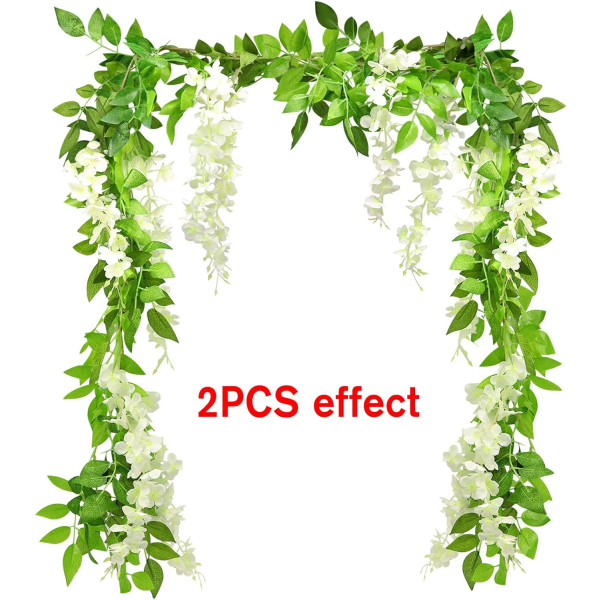 2x1.8M Kunstig Wisteria Vine Garland Planter Blomster Kunst Til Ceremoni Hjem Bryllup Dekoration White