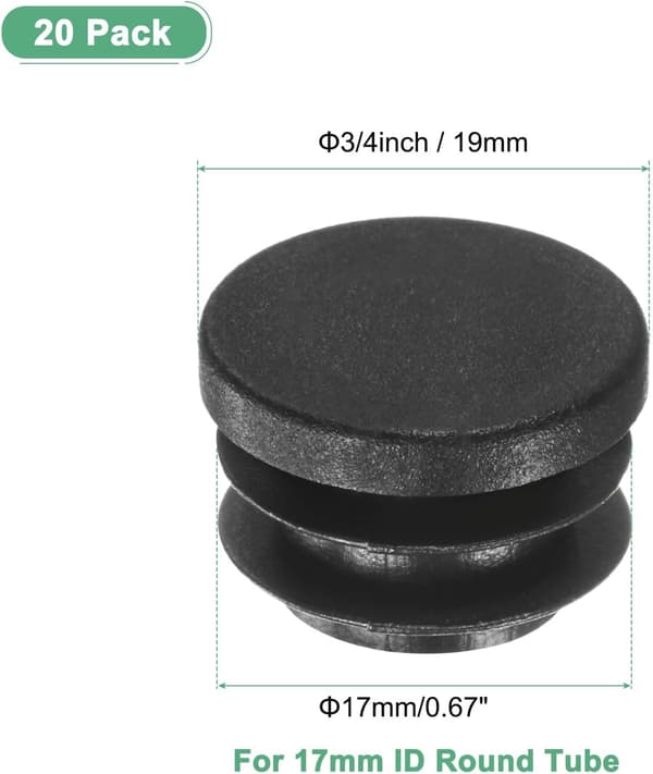 20 stk 19 mm (0,75 tommer) runde plasthullplugger, innstikkbare endestykker for møbler, rør, skap og DIY-prosjekter