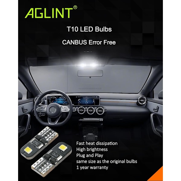 T10 LED-lamput CANBUS 12V Valkoinen Ei Polariteettia Suunniteltu W5W Kiila Auton Sisävalaistus Kupu Rekisterikilven Valot [Energiatehokkuusluokka A+]