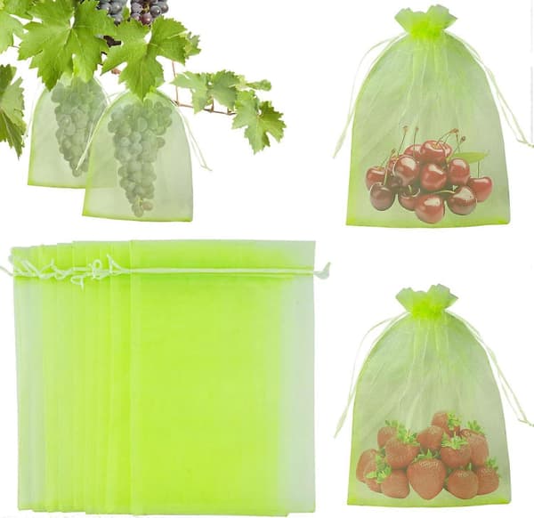 50 Stycken 15x20cm Fruktskyddspåse, Grön Druvskyddspåse med Dragsko, Ventilerad Fruktskyddspåse