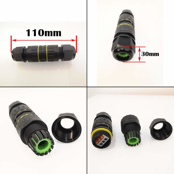 Udendørs Forgreningsboks IP68 Vandtæt Elektrisk Kabelforbindelse 3-vejs Forgreningsboks Ø 9 til 12 mm Nylon (5 stk)