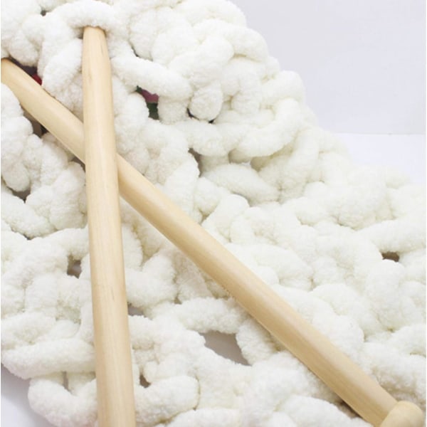 Ullgarn DIY Chenille Garn Super Tykk, 2 cm Garn, til Hekling og Strikking av Tepper, Sjal og Huer White