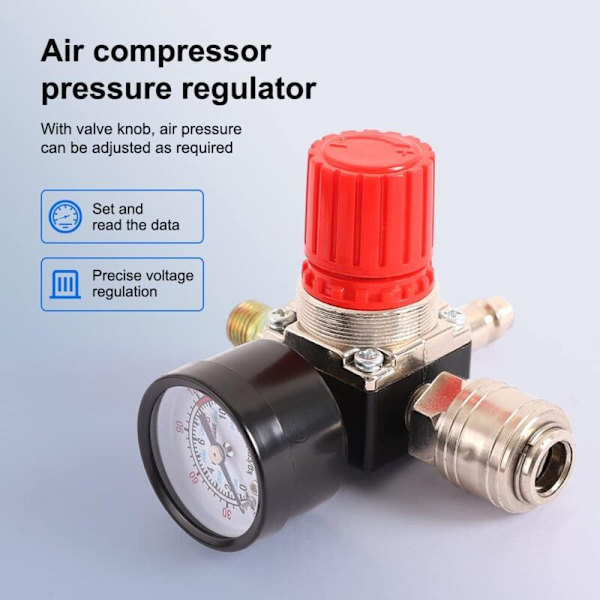 1/4\" Luftkompressor Tryckregulator Pneumatisk Tryckreducerare, Tryck Med Anslutning 180psi 12bar (Fyrvägsventil)