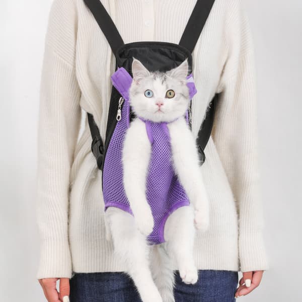 Kjæledyr Brystpose Utendørs Mesh Dobbel Skulder Fire Ben Backpack blue and white stripes S