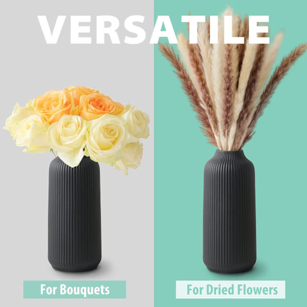 Keramisk Vase i Nordisk Stil, Dekorativ Vase for Boho Innredning, Matt Vase Black-2