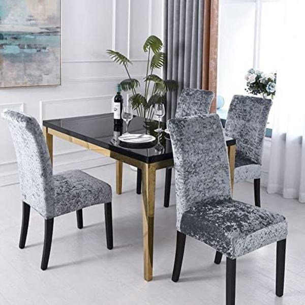 2 stk. tykke fløjlsstolbetræk Spisestolbetræk Elastisk strækbar stolbetræk Dark Gray 2pcs