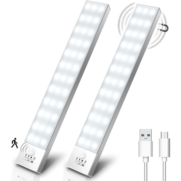 36 LED-kaapin valo, USB-ladattava langaton LED-kaappivalaisin liiketunnistimella, LED-valaistus keittiöön, työhuoneeseen, yövaloon, portaisiin, eteiseen (2 kpl)