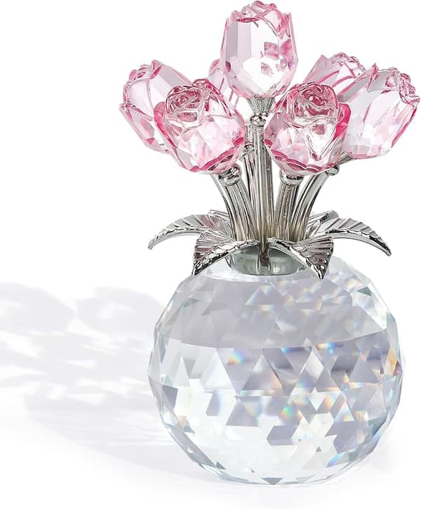 Krystalbuket Blomst Figur med Vase, til Valentinsdag Morsdag pink