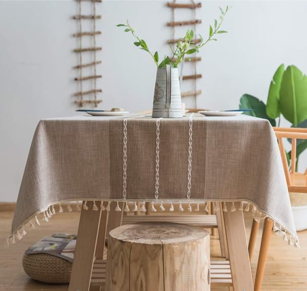 Enkel Modern Stripe Bordsduk Tassel Bordsduk Bomull Light brown 140*220CM