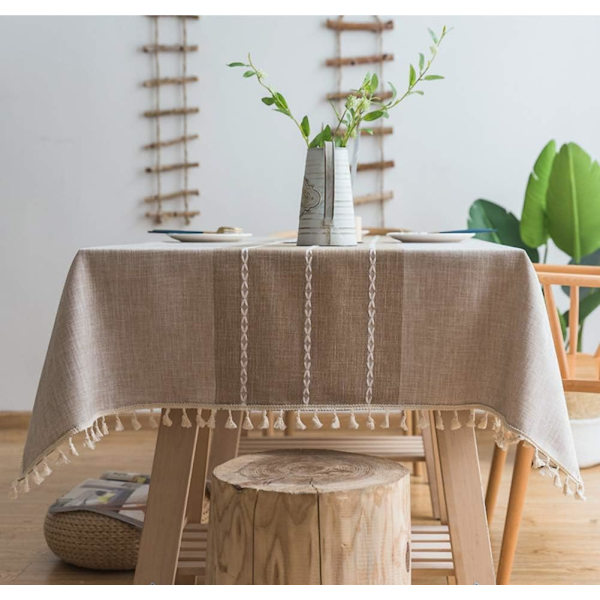 Enkel moderne stripe duk med dusk i bomull Light brown 90*140CM